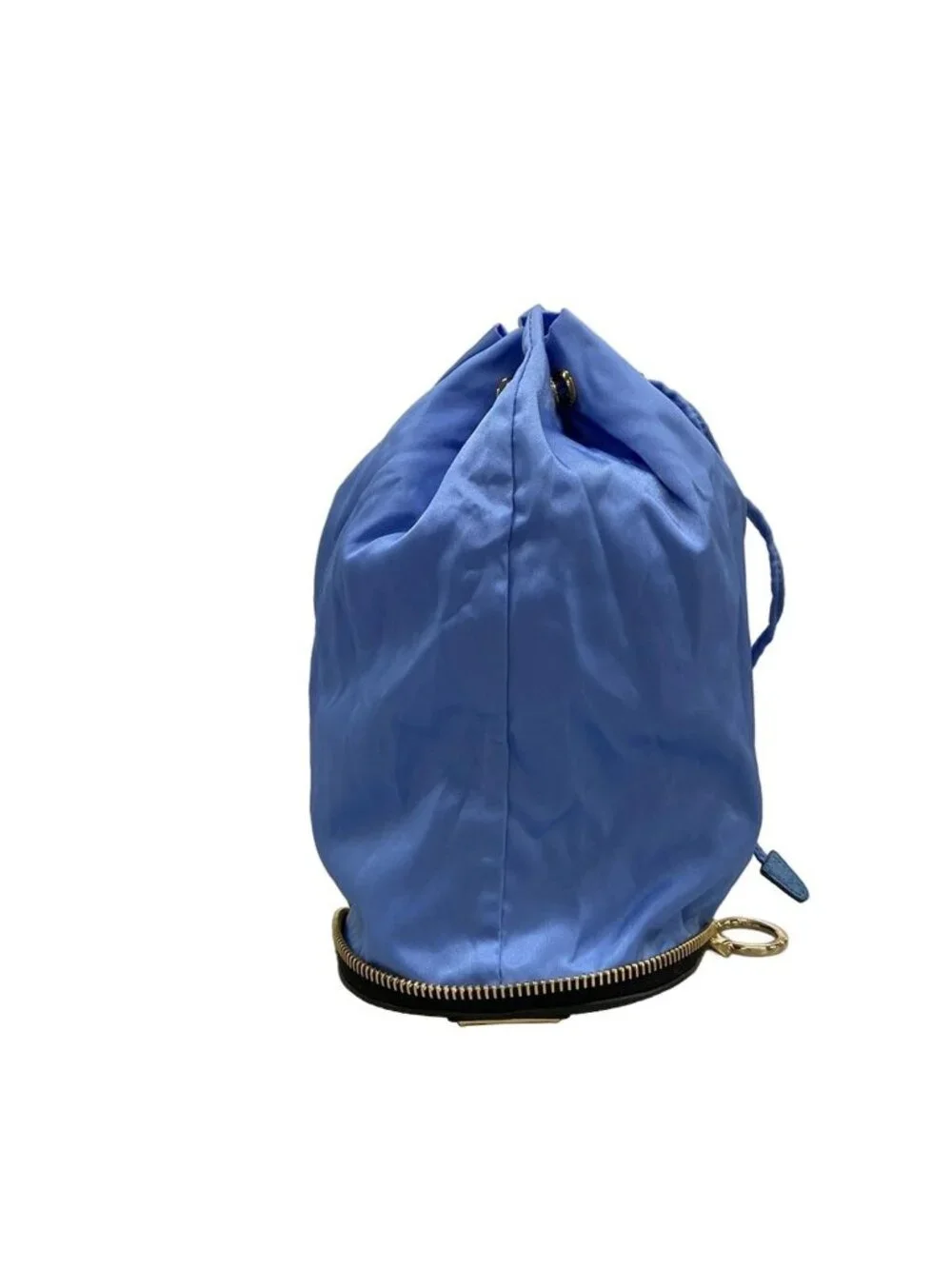 Prada Pouch Light Blue Black Drawstring Foldable Leather